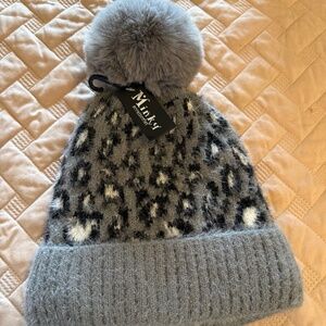 Fur Lined Gray Cheetah Print Beanie New with Tags
